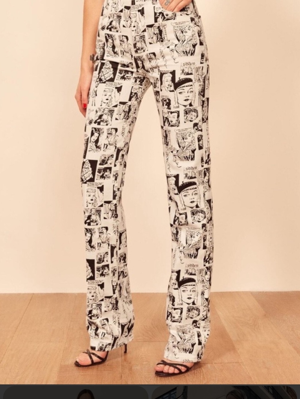 Reformation Black & White Comic-Print jeans size 31 Pants REF